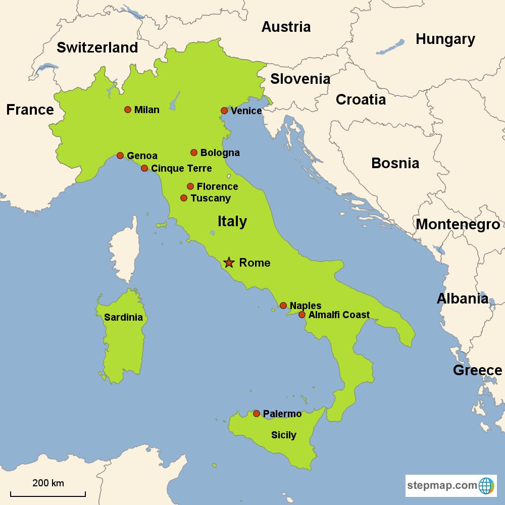 Italien Karte Europa / Landkarte Italien (Regionen) : Weltkarte.com