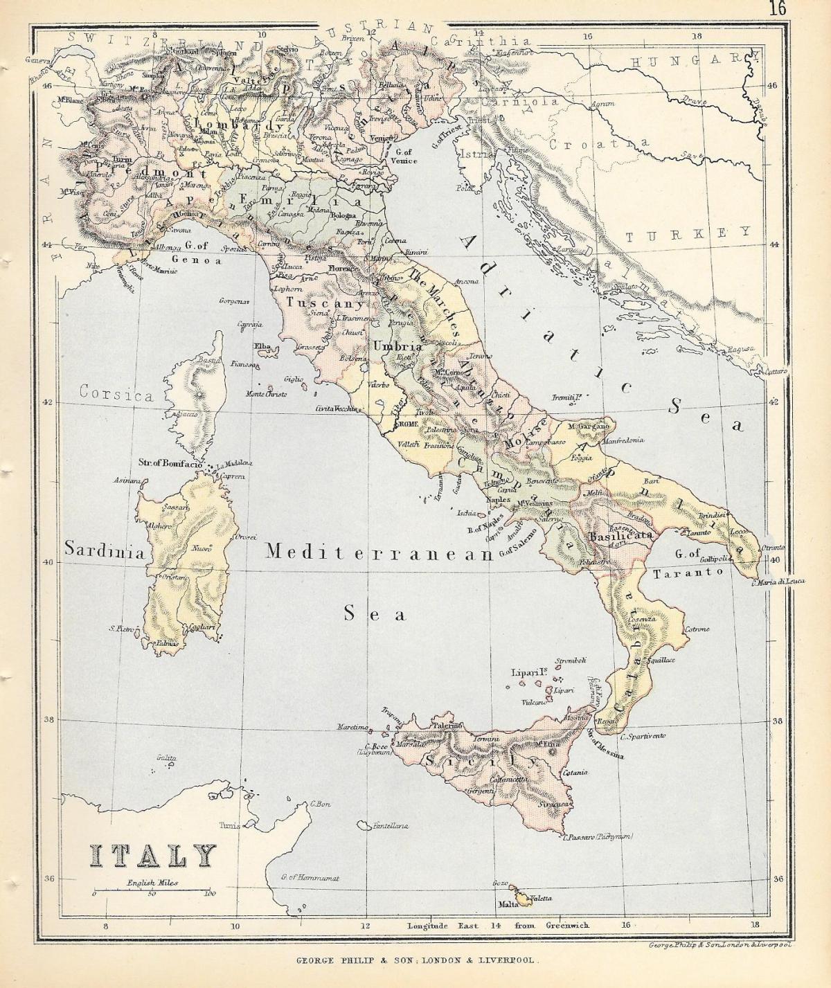 historische karte italien Antike Landkarte von Italien   Historische Karten von Italien 