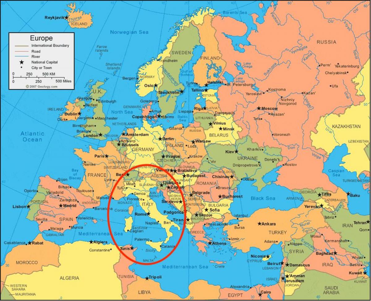 Karte von Italien und Europa