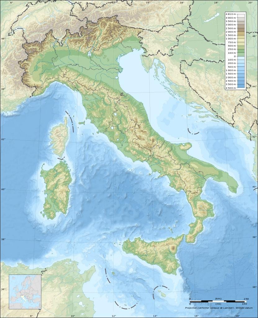 Karte von Italien Höhe