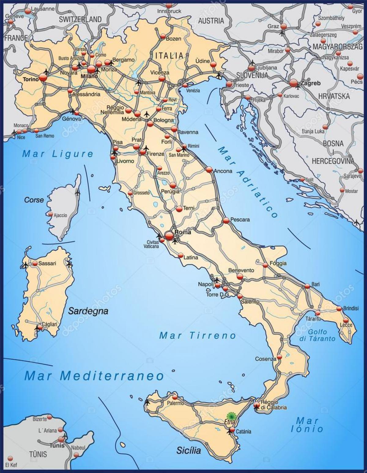 mautstrecken italien karte Italien, Maut Straßen Karte   Italien Autobahn Karte (Europa Süd 