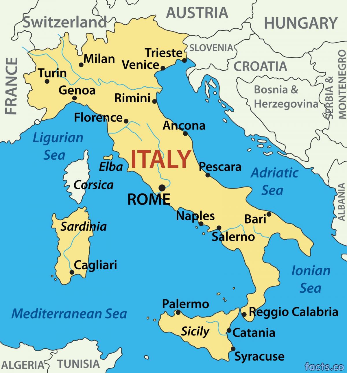 Italien Meer-map - Karte von Italien Meer (Europa Süd - Europa)