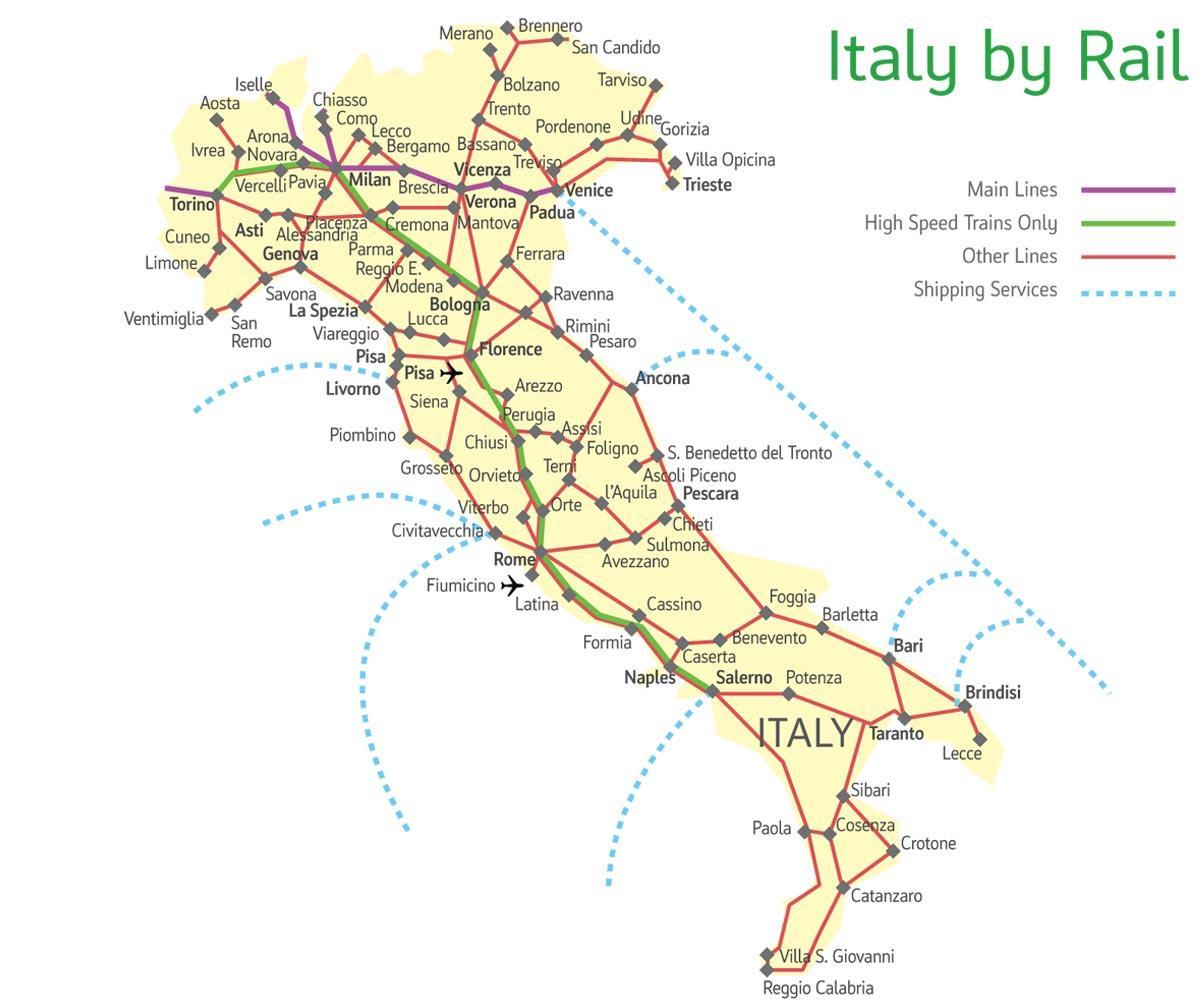 Italien-rail-Karte - Detaillierte Bahn-Karte, Italien (Europa Süd - Europa)