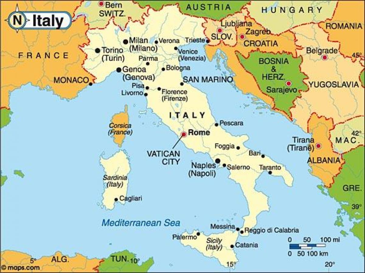 Karte von Italien und den angrenzenden Ländern