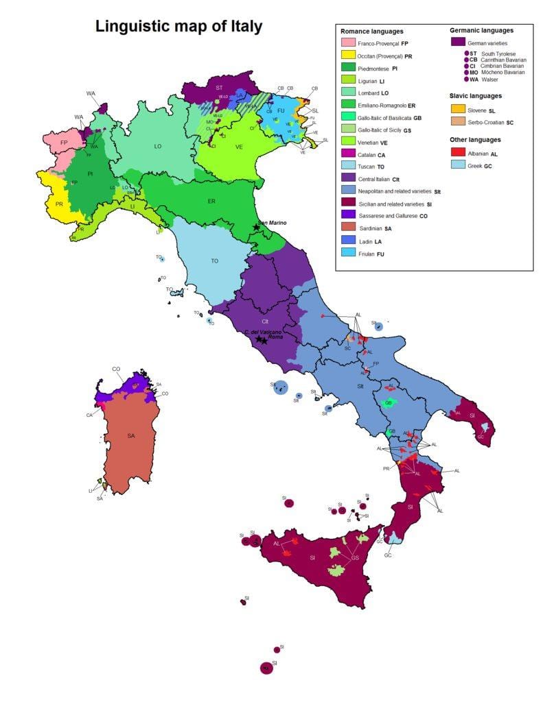 Karte von Italien sprachlichen