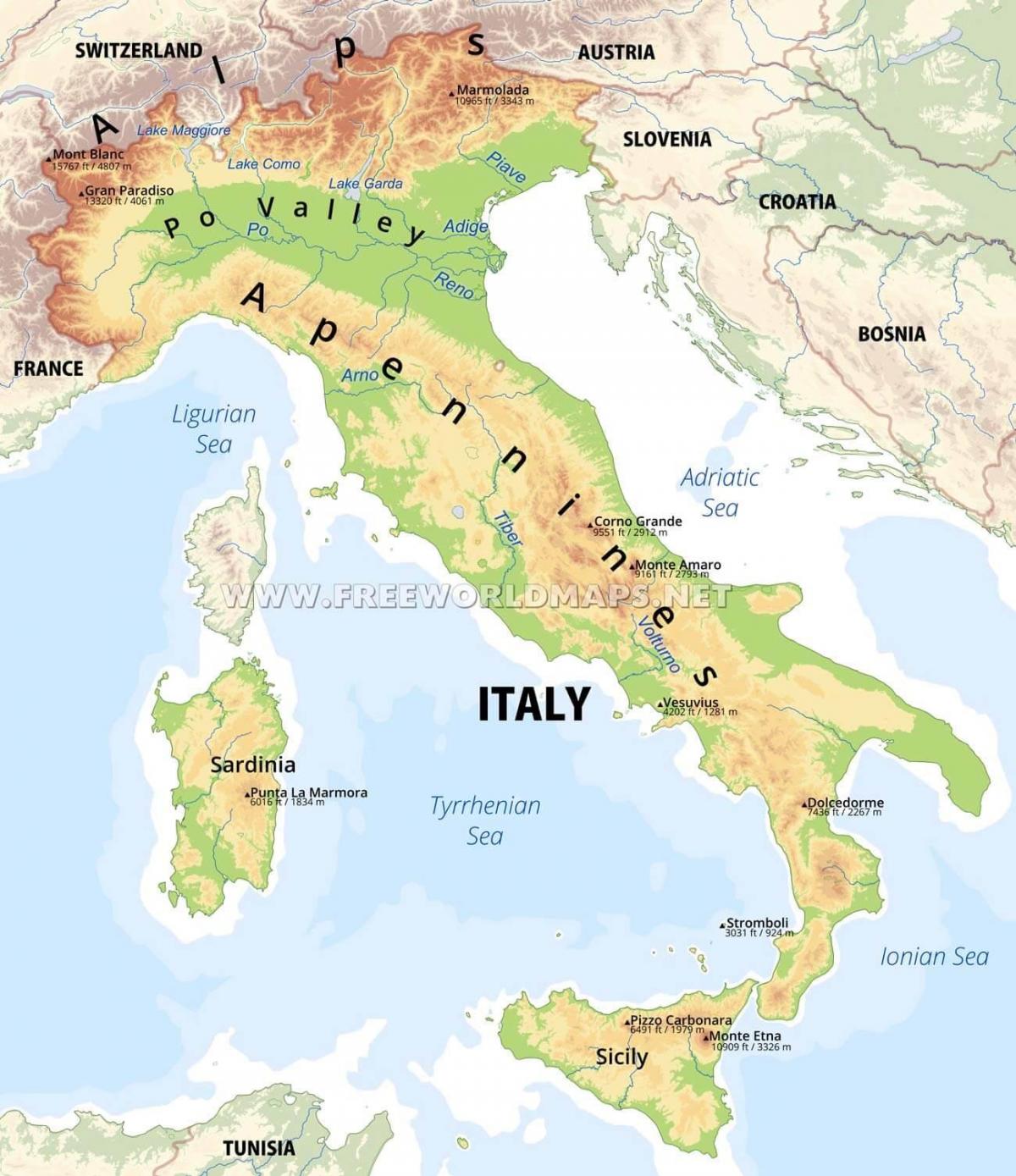 Physische Karte Von Italien Italien Körperliche Merkmale Karte Europa Süd Europa 0723