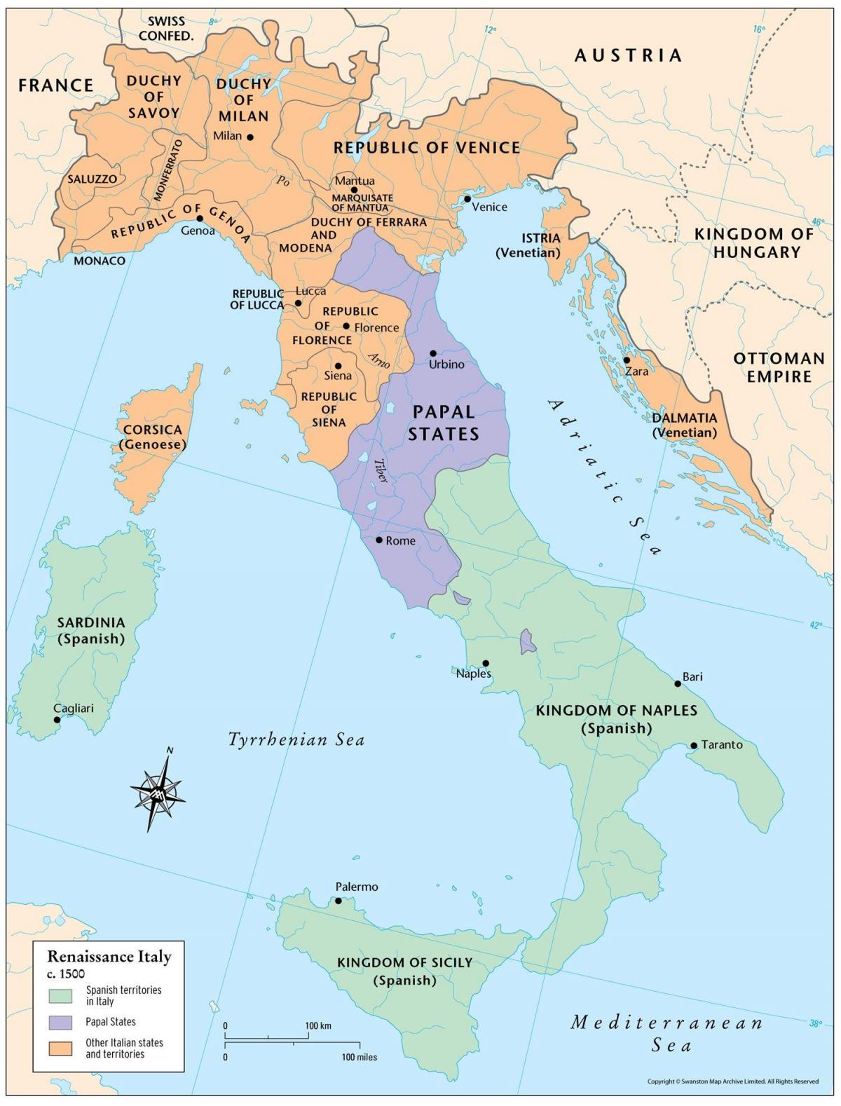 Renaissance in Italien-map - Karte von Italien der renaissance (Europa Süd - Europa)