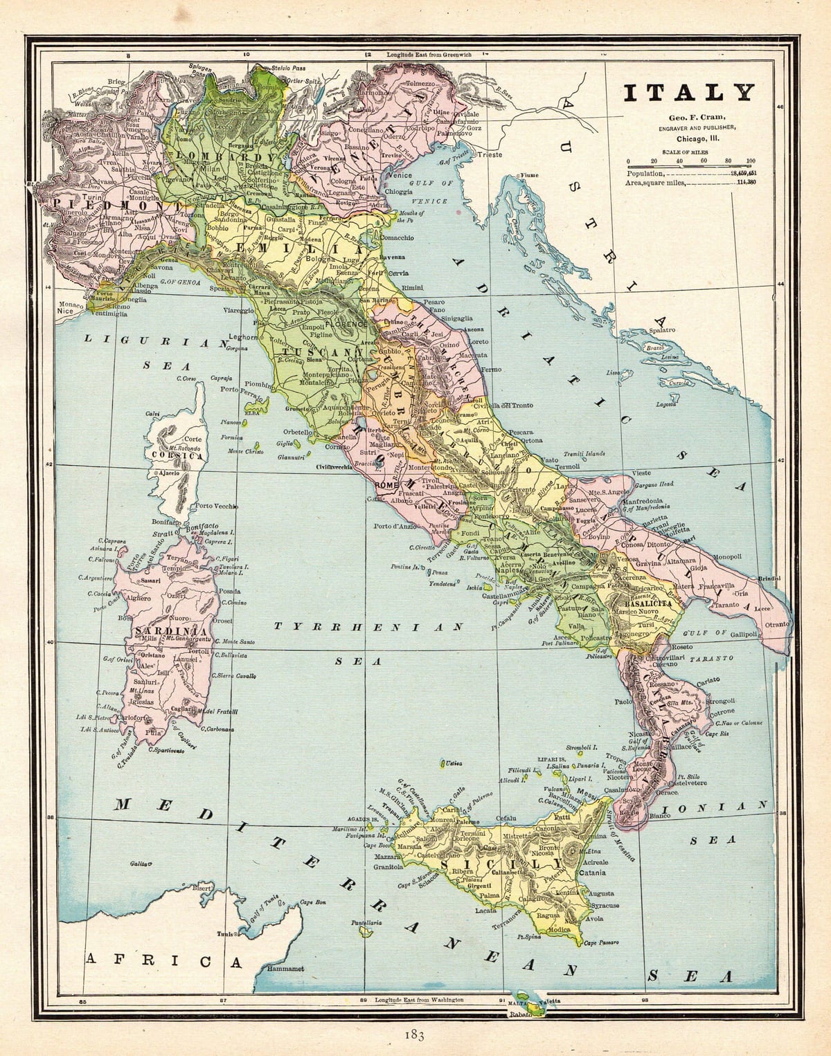 Karte von Italien vintage