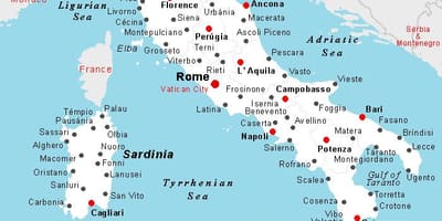 Detaillierte Karte von Italien mit den Städten und Gemeinden