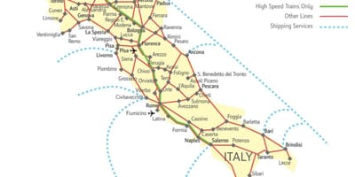 Karte von Italien Süd-Bahn